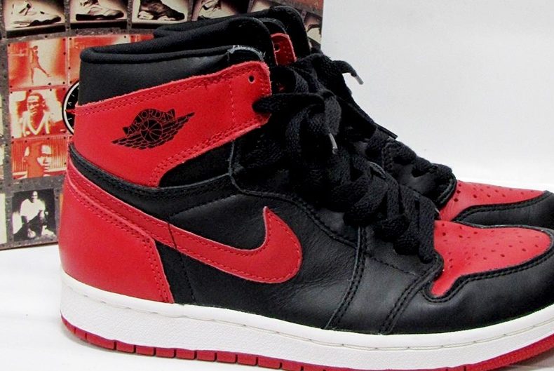 A close-up view of the first Air Jordan 1 release